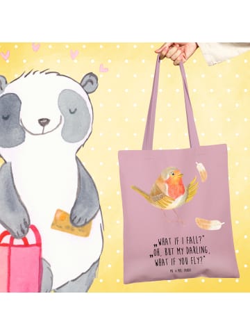 Mr. & Mrs. Panda Tasche Rotkehlchen Federn mit Spruch in Rosa Pastell