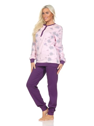 NORMANN Langarm Kuschel Interlock Schlafanzug Langarm Florale Optik - 87261 in rose