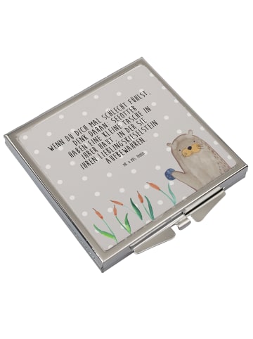 Mr. & Mrs. Panda Schminkspiegel Otter Stein mit Spruch in Grau Pastell