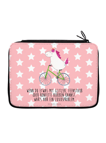 Mr. & Mrs. Panda Federmappe Einhorn Radfahrer mit Spruch in Rot Pastell