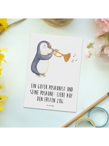 Mr. & Mrs. Panda Postkarte Posaune Liebe mit Spruch in Weiß