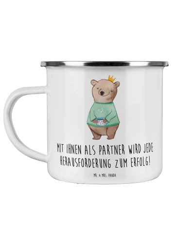 Mr. & Mrs. Panda Teetasse Erfolgreiche Geschäftspartner mit Spruch in Weiß