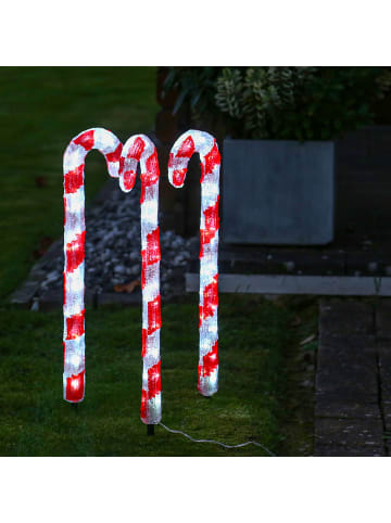 MARELIDA 3er Set LED Zuckerstangen Garten Weihnachtsbeleuchtung H: 61cm in weiß, rot