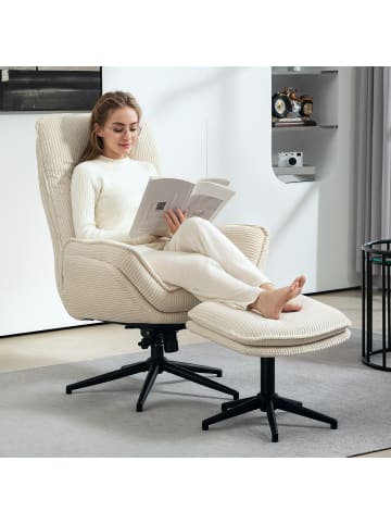 HOMCOM Relaxsessel mit Hocker in Beige 83L x 72B x 107H cm