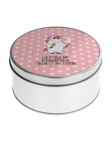 Mr. & Mrs. Panda Blechdose rund Einhorn Woodstock mit Spruch in Rot Pastell
