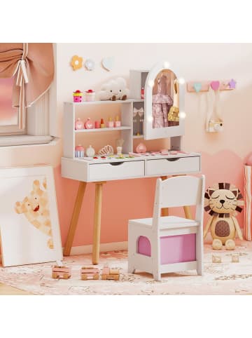 COSTWAY Kinder Schminktisch Set mit LED ab 3 Jahren in Weiß