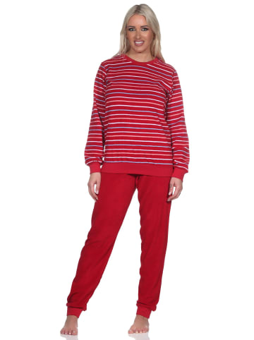 NORMANN langarm Frottee Schlafanzug Pyjama Bündchen Streifen in rot