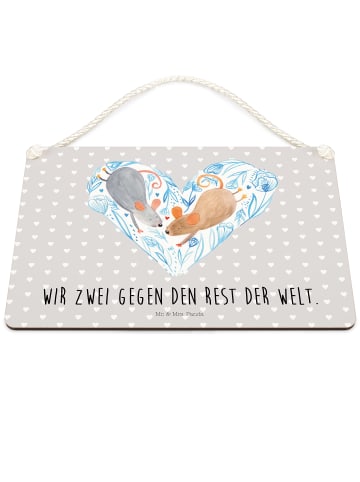 Mr. & Mrs. Panda Schild Mäuse Herz mit Spruch in Grau Pastell