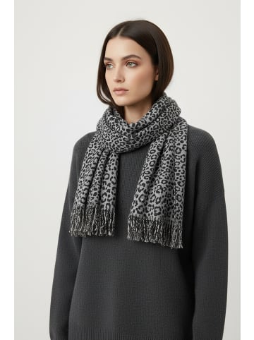 Faera Schal mit Leopardenmuster und Fransen weich in Schwarz