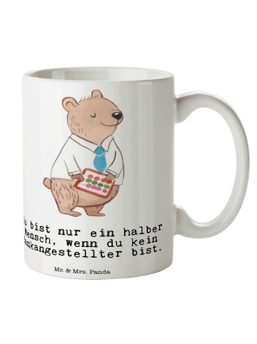 Mr. & Mrs. Panda Kaffeetasse Bankangestellter Herz mit Spruch in Weiß