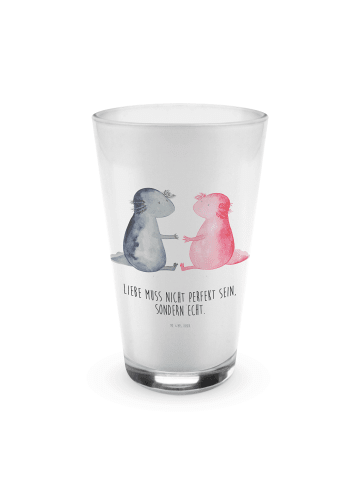 Mr. & Mrs. Panda Latte Macchiato Glas Axolotl Liebe mit Spruch in Transparent