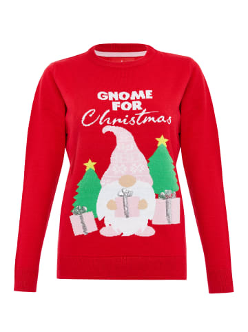 Threadbare Pullover THB Ladies Christmas Jumper Gnome in Red