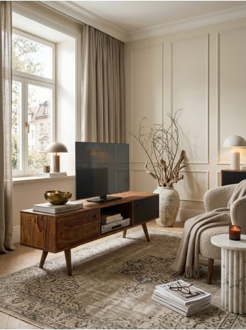 KADIMA DESIGN TV Lowboard REPA Massiv-Holz Sheesham Landhaus 2 Türen & Fach in Schwarz