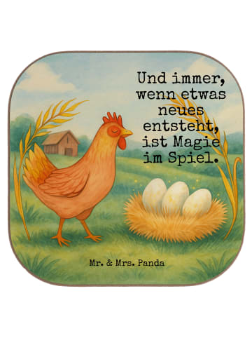 Mr. & Mrs. Panda Holzuntersetzer Huhn Stolz Design mit Spruch in Weiß