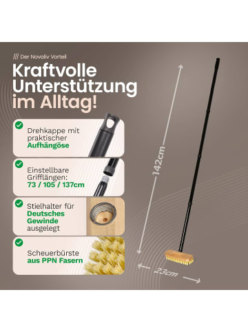 Novaliv Schrubber aus Holz mit Borsten Wischer mit Gewinde und Steckstiel vier in Braun
