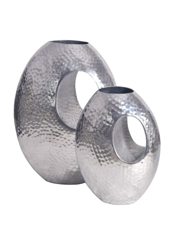 KADIMA DESIGN Deko Vase 2er Set Aluminium Silber mit Tragegriff Blumenvase Modern in Silbern