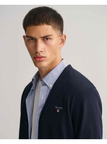 Gant Classic V-Neck Strickjacke aus Baumwolle in Evening bl