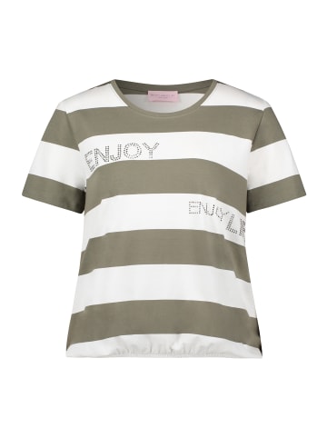 Betty Barclay Ringelshirt mit Tunnelzug in Khaki/Cream