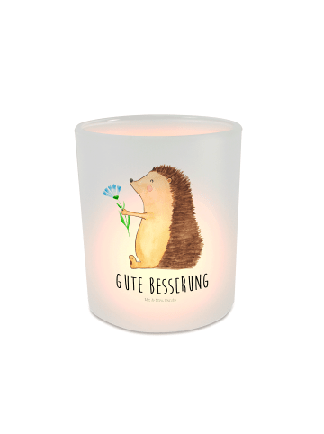 Mr. & Mrs. Panda Teelichthalter Glas Igel Blumen mit Spruch in Transparent