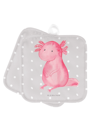 Mr. & Mrs. Panda 2er Set Topflappen  Axolotl null ohne Spruch in Grau Pastell