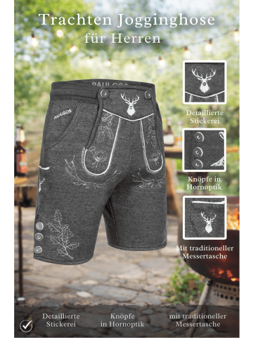 PAULGOS Jogginghose Design Trachten Lederhose Bermuda Shorts Kurz JOK5 in Dunkelgrau
