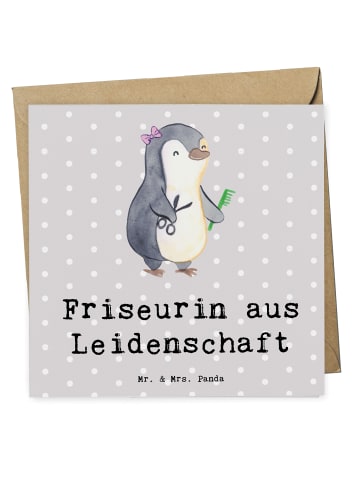 Mr. & Mrs. Panda Faltkarte Friseurin Leidenschaft mit Spruch in Grau Pastell