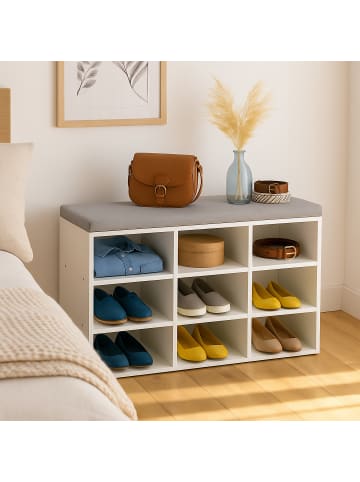 relaxdays Schuhbank in Weiß/ Grau - (B)80 x (H)49,5 x (T)31 cm