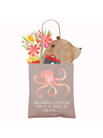 Mr. & Mrs. Panda Baumwolltasche Tintenfisch mit Spruch in Braun Pastell
