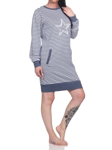 NORMANN Nachthemd langarm Bündchen und Sternen - 76446 in blau-melange