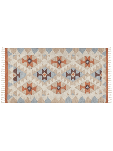 Beliani Kelim DILIJAN in Bunt/Beige/Blau - (W) 80 x (L) 150 cm
