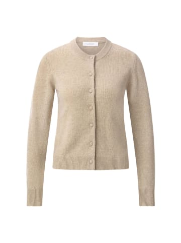Rich & Royal Crew Neck Cash Long Sleeve Cardigan in Caffee Latte