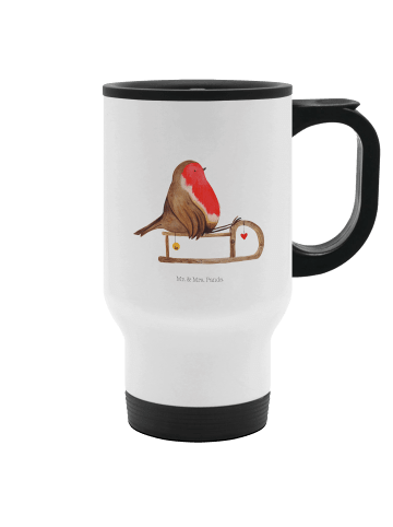 Mr. & Mrs. Panda Edelstahl-Thermobecher Rotkehlchen Schlitten oh... in Weiß