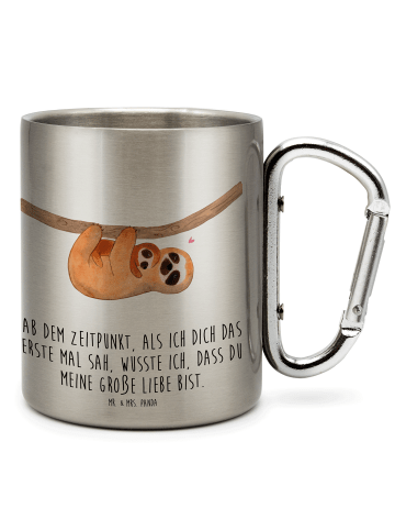 Mr. & Mrs. Panda Karabiner Becher Faultier Kind mit Spruch in Silber