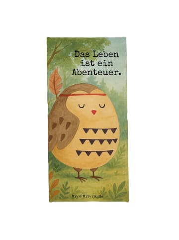 Mr. & Mrs. Panda Badehandtuch Eule Federschmuck Design mit Spruch in Türkis Pastell