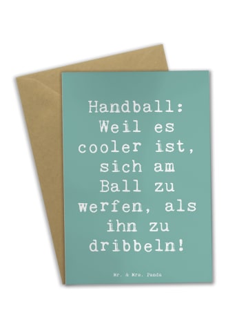 Mr. & Mrs. Panda Grußkarte Spruch Handball Action mit Spruch in Meeresbrise