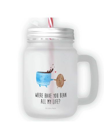 Mr. & Mrs. Panda Trinkglas Mason Jar Kaffee Bohne mit Spruch in Transparent