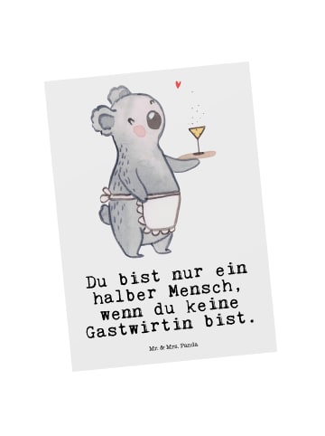 Mr. & Mrs. Panda Postkarte Gastwirtin Herz mit Spruch in Weiß