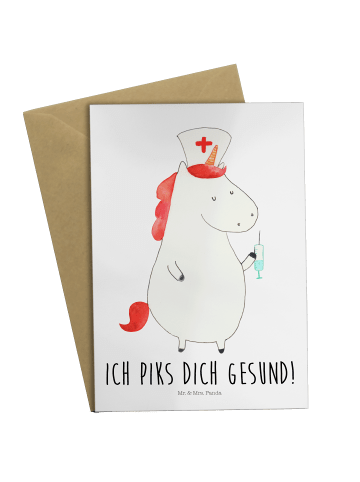 Mr. & Mrs. Panda Grußkarte Einhorn Krankenschwester mit Spruch in Weiß