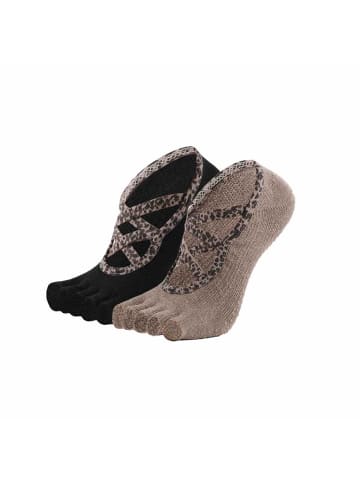 MUNADUNA 2er-Pack Yoga-/Pilates-Zehensocken mit offenen Zehen im Leopardenmuster Farb-Mix