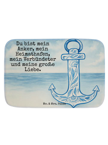 Mr. & Mrs. Panda Duschvorleger Anker Blau Design mit Spruch in Weiß