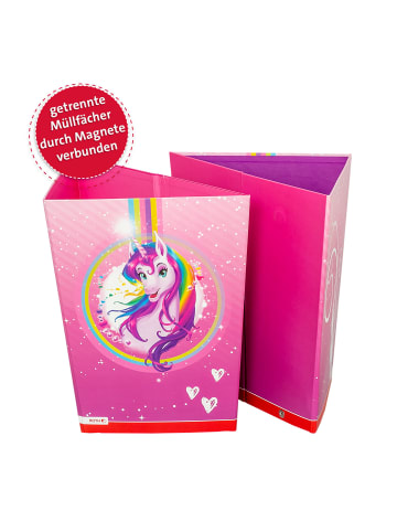 Faltbarer Papierkorb mit Trennsystem Einhornportrait in Rosa