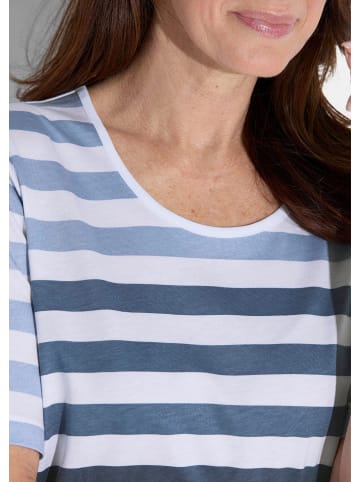 GOLDNER Shirt Shirt in rauchblau / marine / weiß / geringelt