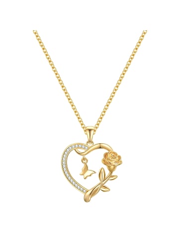 Rafaela Donata Kette Herz/Schmetterling/Rose aus Sterling Silber mit Zirkonia in gelbgold