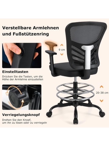 COSTWAY Bürostuhl mit verstellbaren Armlehnen & Fußstütze in Schwarz
