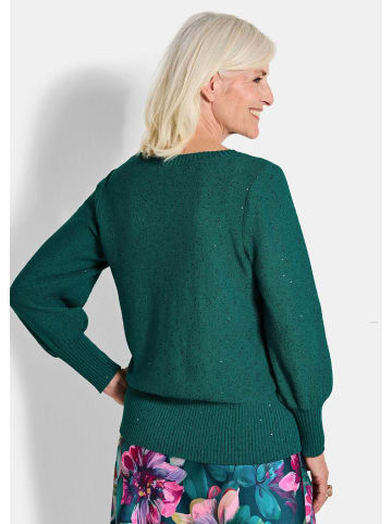 GOLDNER Strickpullover Eleganter glitzernder U-Boot-Pullover in smaragd