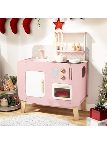 COSTWAY Kinderküche Holz ab 2 Jahren in Rosa