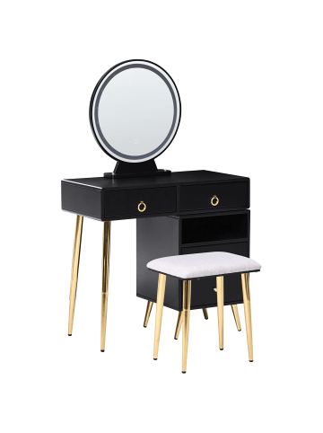 Beliani 2-tlg Schminktisch YVES in Schwarz/Gold/Grau