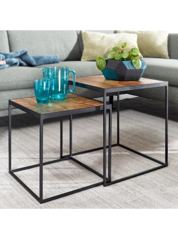 KADIMA DESIGN Mango Industrial: Beistelltische 2er Set, Massivholz, Metall, Unikate