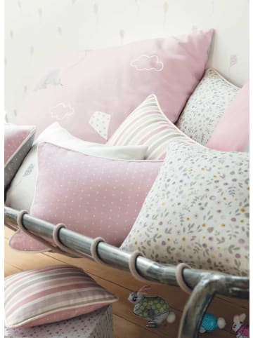 Casadeco My Little World Stoff Streublümchen hellbraun grau blau