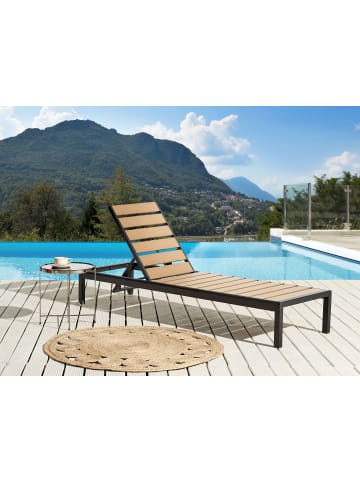 Beliani Gartenliege NARDO in Heller Holzfarbton/Schwarz - (W) 64 x (H) 29 x (L) 198 cm